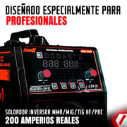 Soldador inversor Multiproceso MMA/MIG/PAC/TIG HF 200AH 110/220V