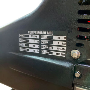 Compresor Profesional marca Tecraft Industry de 24L 2HP con conexión a 110v.