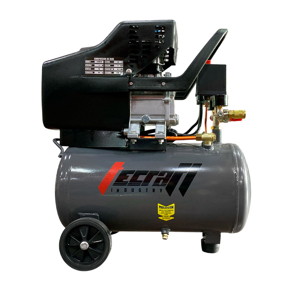 Compresor Profesional marca Tecraft Industry de 24L 2HP con conexión a 110v.