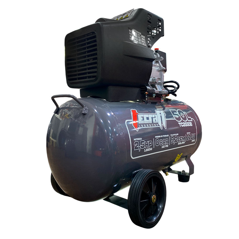 Compresor Profesional de tiro directo marca Tecraft Industry de 50L 2.1/2 HP con conexión a 110v.