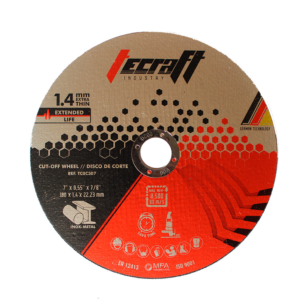 Disco de corte de 7" X 0,55” X 7/8” extra delgado  Máx. 8.500 RPM