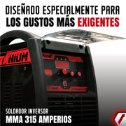 Equipo de soldadura inverter Industrial para trabajos pesados de 315 amperios con conexión a 220V. Ideal para electrodos Aluminio - 6010. Marca Tecraft Industry