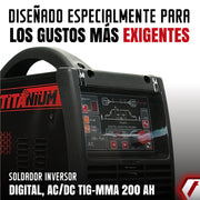 Equipo de soldadura inverter Industrial para trabajos pesados de 200 amperios con conexión a 110 - 220V. Ideal para soldar TIG en Aluminio. Marca Tecraft Industry
