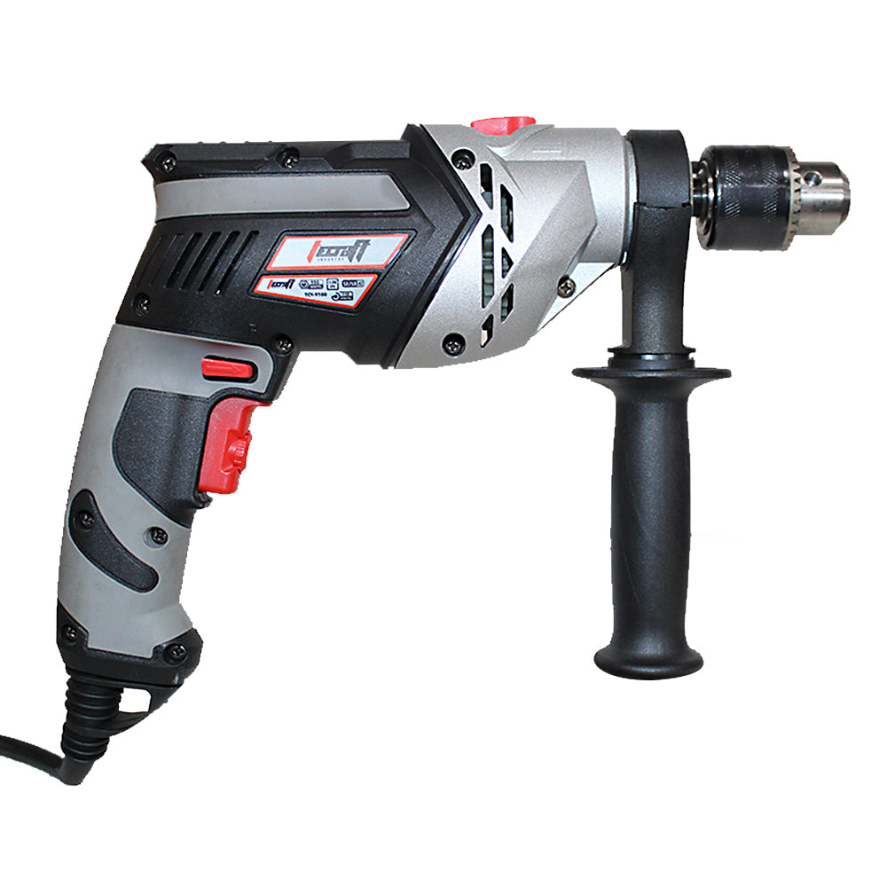 Taladro percutor profesional de 1/2". 950W conexión a 110V. 3.200RPM. Especializado en trabajos de rotación en maderas y metales y percusión en concreto.