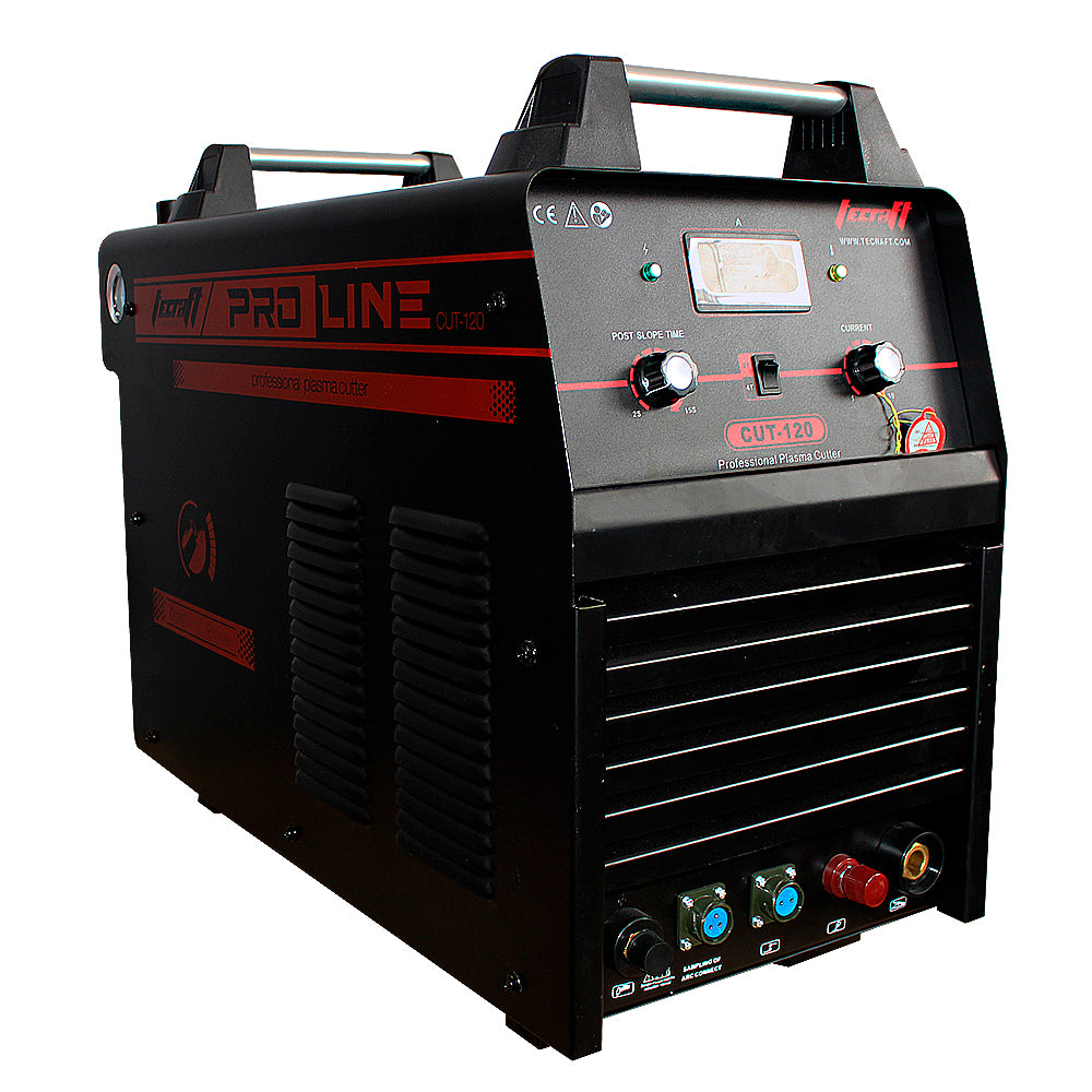 Cortador plasma de 100 amperios con conexión a 380V. Capacidad máxima de corte de 38mm