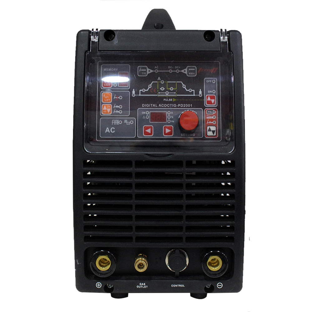 Equipo de soldadura inverter Industrial  para trabajos pesados  de 200 amperios con conexión a 110 - 220V.  Ideal para soldar TIG en Aluminio. Marca Tecraft Industry