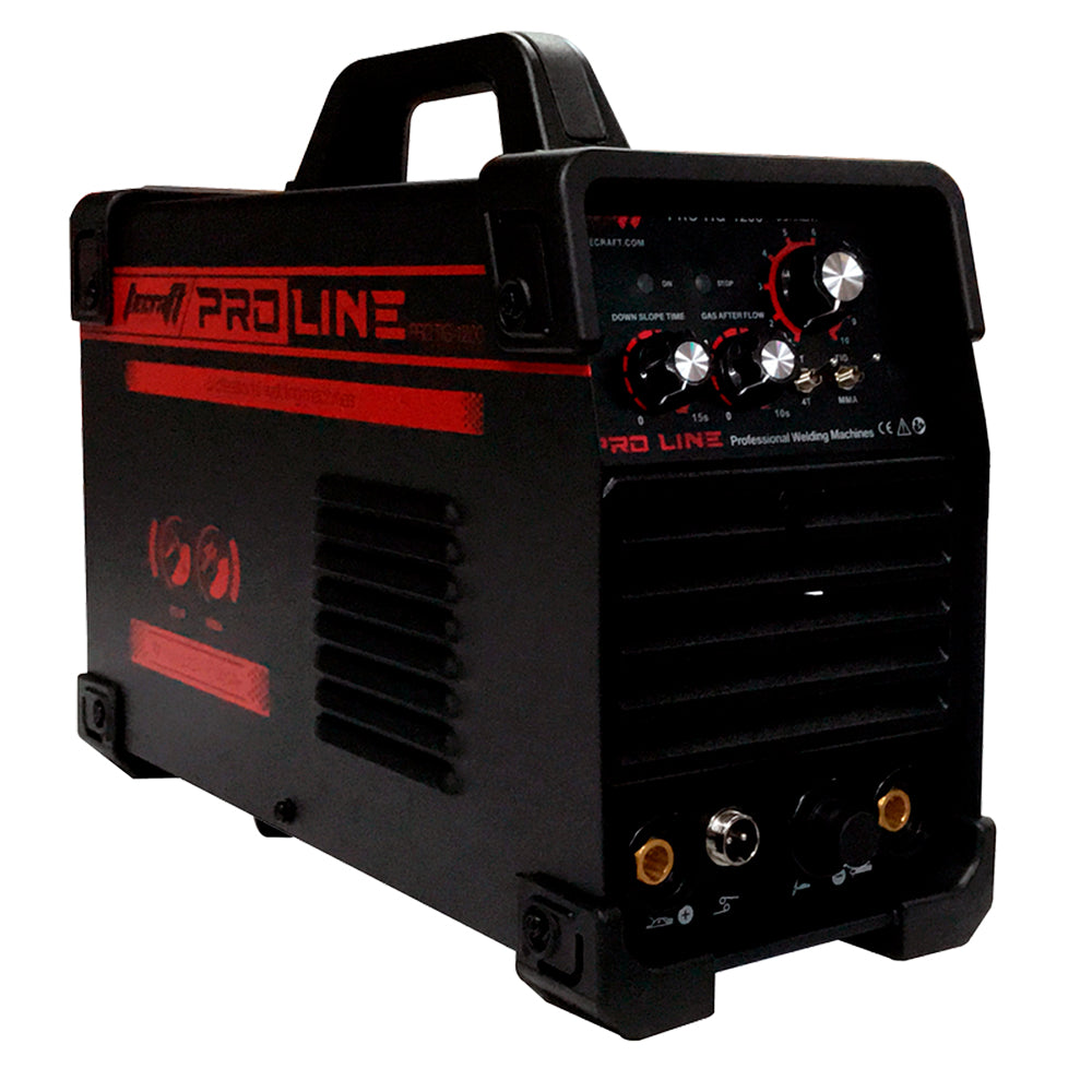 Equipo de soldadura inverter Semi Industrial  para trabajos semi pesados  de 200 amperios con conexión a  110V - 220V. Ideal para proceso TIG de Alta Frecuencia. Marca Tecraft Industry