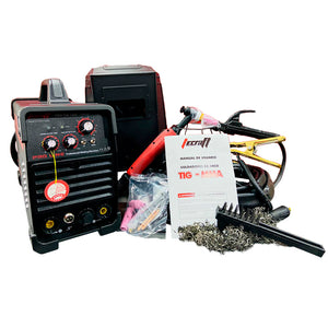 Equipo de soldadura inverter Semi Industrial  para trabajos semi pesados  de 200 amperios con conexión a  110V - 220V. Ideal para proceso TIG de Alta Frecuencia. Marca Tecraft Industry