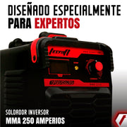 Equipo de soldadura inverter Semi Industrial para trabajos semi pesados de 250 amperios con conexión a 220V. Ideal para electrodos de Aluminio - 6010. Marca Tecraft Industry