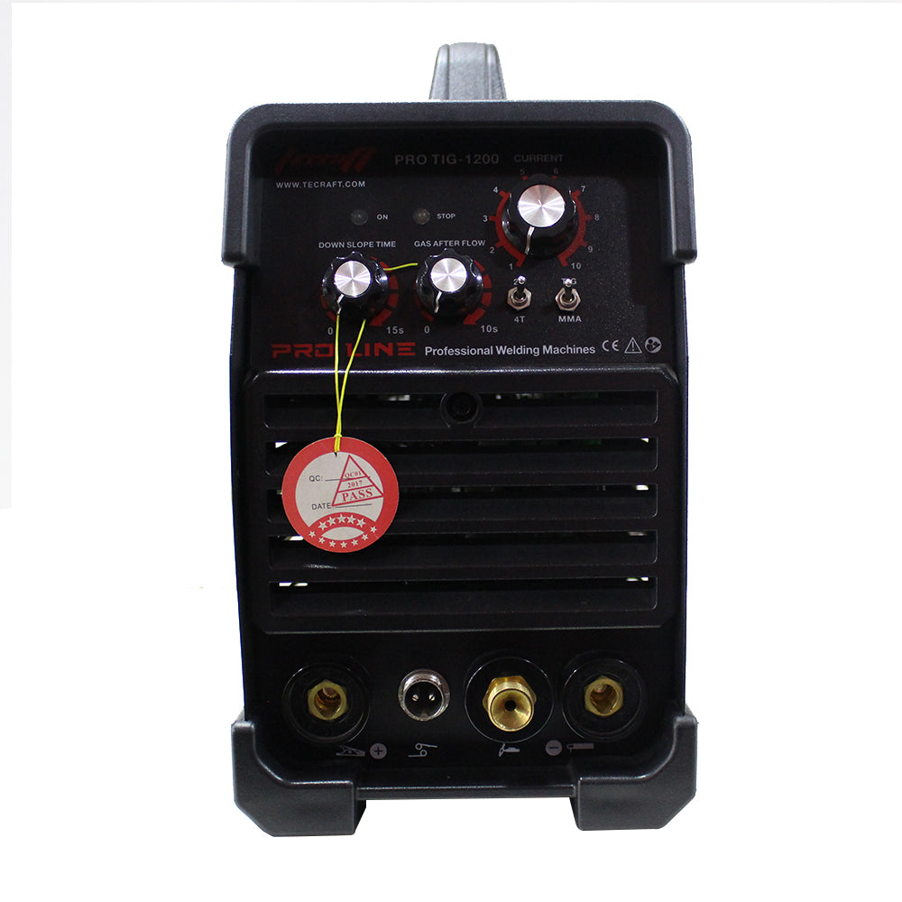 Equipo de soldadura inverter Semi Industrial  para trabajos semi pesados  de 200 amperios con conexión a  110V - 220V. Ideal para proceso TIG de Alta Frecuencia. Marca Tecraft Industry
