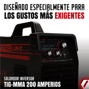 Equipo de soldadura inverter Semi Industrial para trabajos semi pesados de 200 amperios con conexión a 110V - 220V. Ideal para proceso TIG de Alta Frecuencia. Marca Tecraft Industry