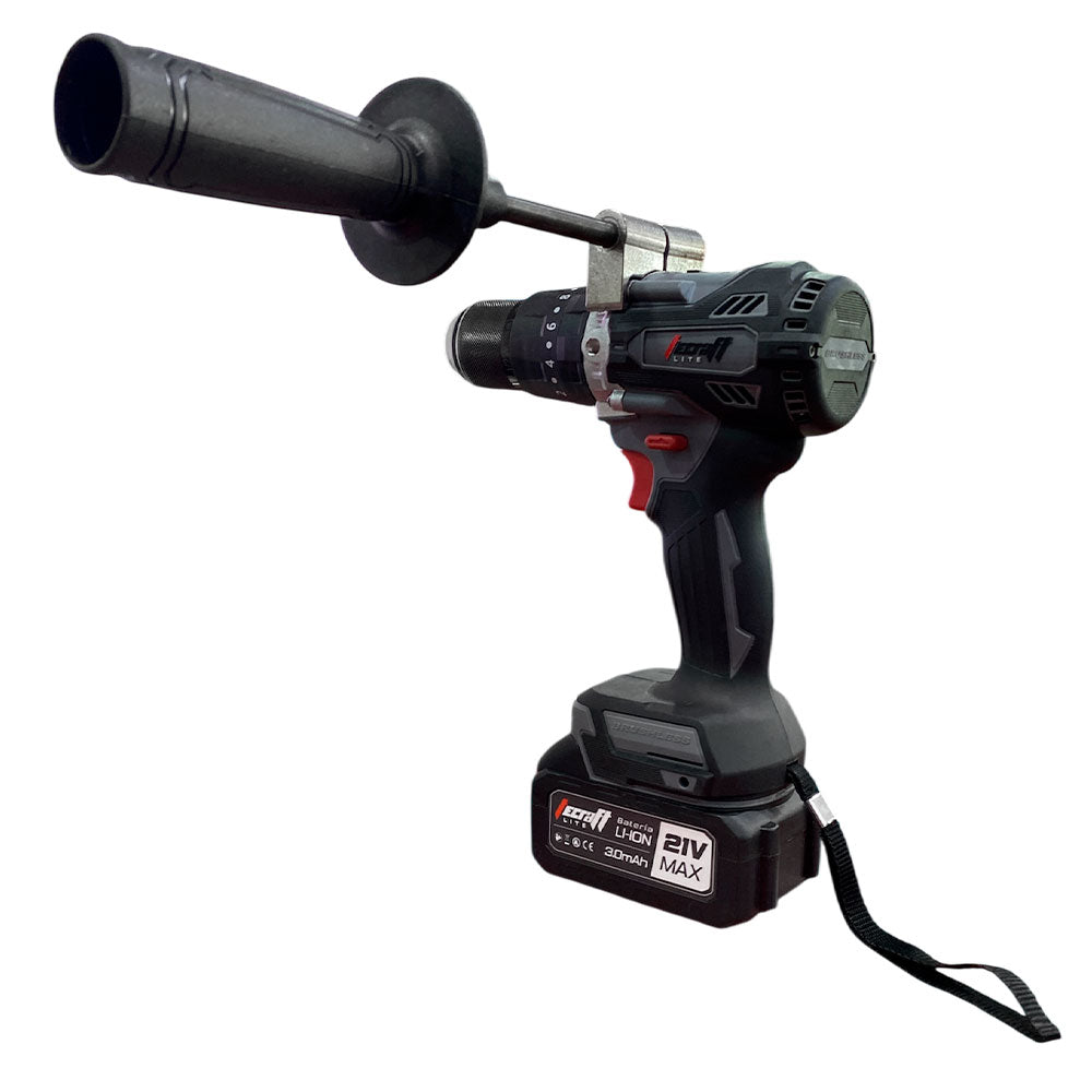 Taladro inalámbrico 900W de 21V sin escobillas marca Tecraft Industry.