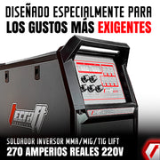 EQUIPO DE SOLDADURA INDUSTRIAL MMA/MIG/TIG LIFT DE 270AH 220V