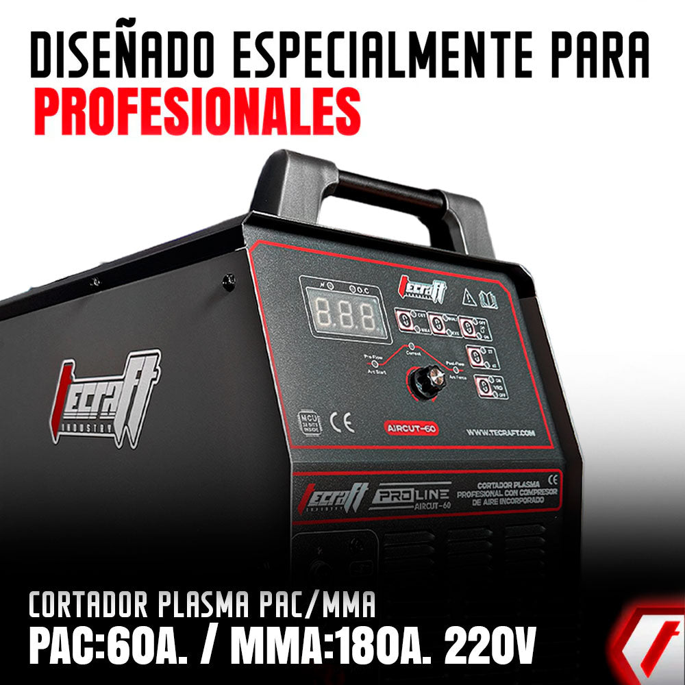 Cortador plasma de 60Ah Max corte 23mm con Compresor Incorporado