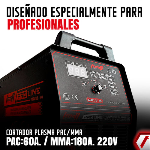 Cortador plasma de 60Ah Max corte 23mm con Compresor Incorporado