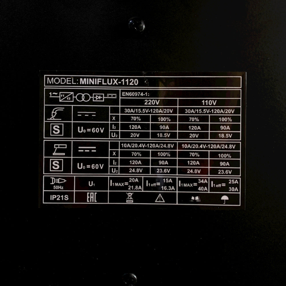 Soldador inversor profesional proceso MMA/MIG FLUX de 120 amperios con conexión a 110/220V bifásico marca Tecraft Industry de tecnología alemana.