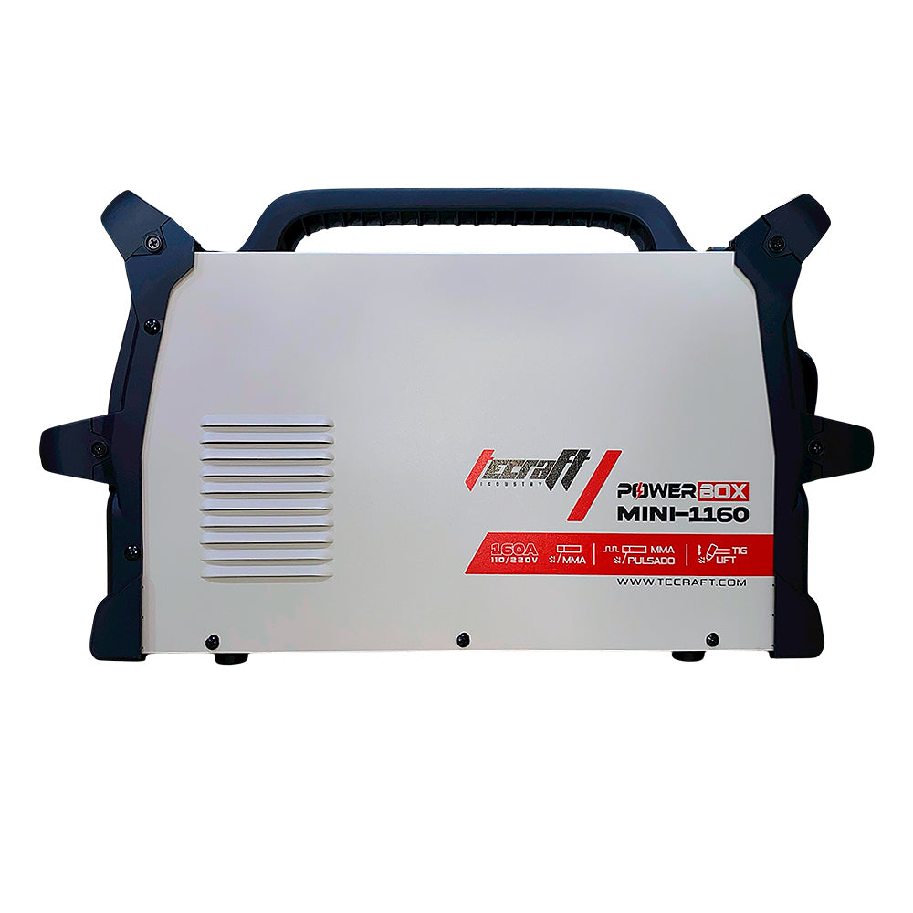 Soldador inversor profesional de proceso MMA/TIG LIFT de 160 amperios con conexión a 110/220V bifásico marca Tecraft Industry de tecnología alemana.