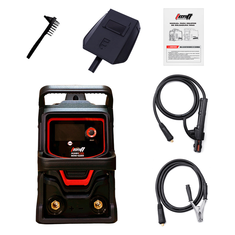 Soldador inversor profesional de proceso MMA/TIG LIFT de 160 amperios con conexión a 110/220V bifásico marca Tecraft Industry de tecnología alemana.