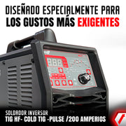 Equipo de soldadura profesional proceso TIG HF/TIG EN FRIO/PULSADO/MMA 200AH 110/220V