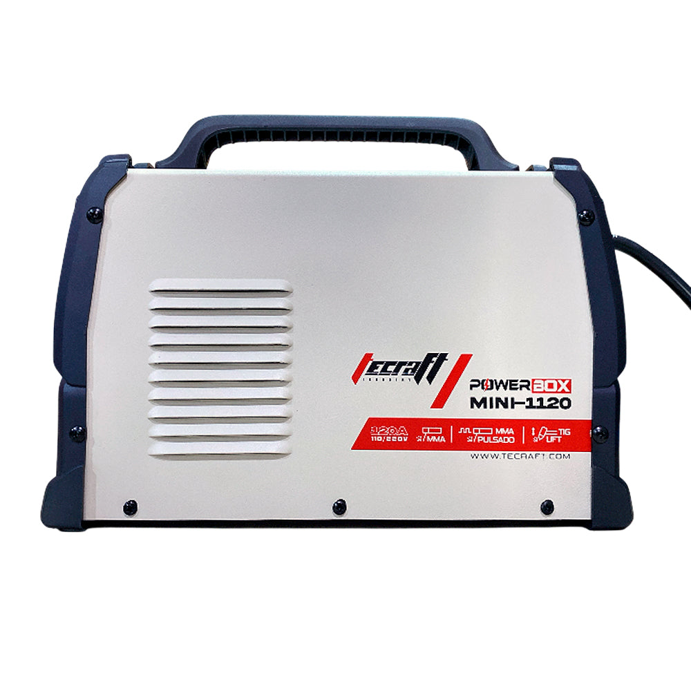 Soldador inversor profesional de proceso MMA/TIG LIFT de 120 amperios con conexión a 110/220V bifásico marca Tecraft Industry de tecnología alemana.