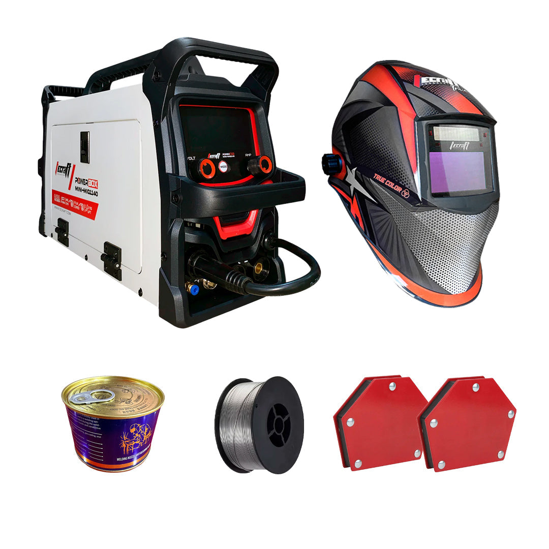 SOLDADOR MULTIPROCESO 140AH 110/220V + CARETA FOTOSENSIBLE TRUE COLOR + 1KG SOLDADURA FLUX CORED + 1 GEL ANTI PROYECCIONES