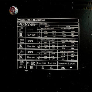 Soldador inversor profesional Multiproceso MMA/TIG LIFT/MIG Flux Cored de 160 amperios con conexión a 110/220V bifásico marca Tecraft Industry de tecnología alemana.