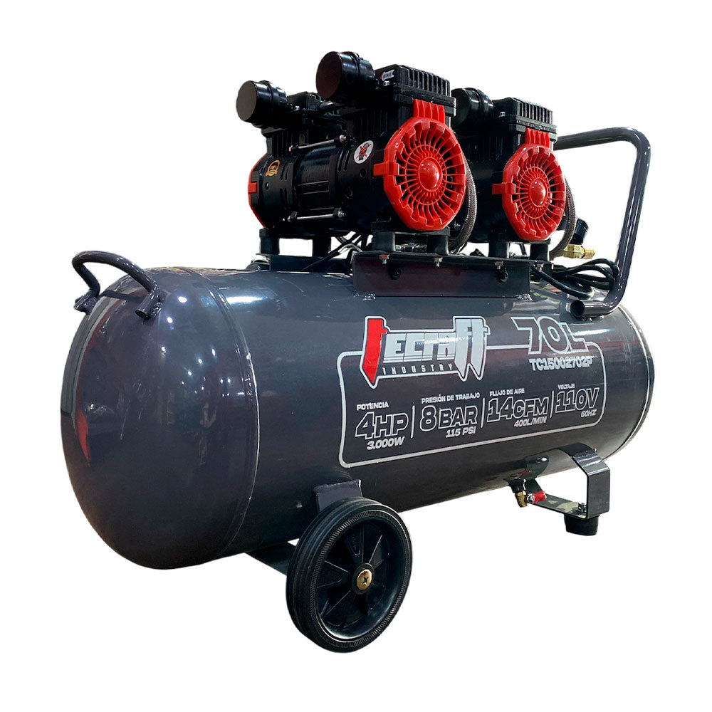 Compresor Profesional de tiro directo marca Tecraft Industry de 70L 3HP con conexión a 110v.