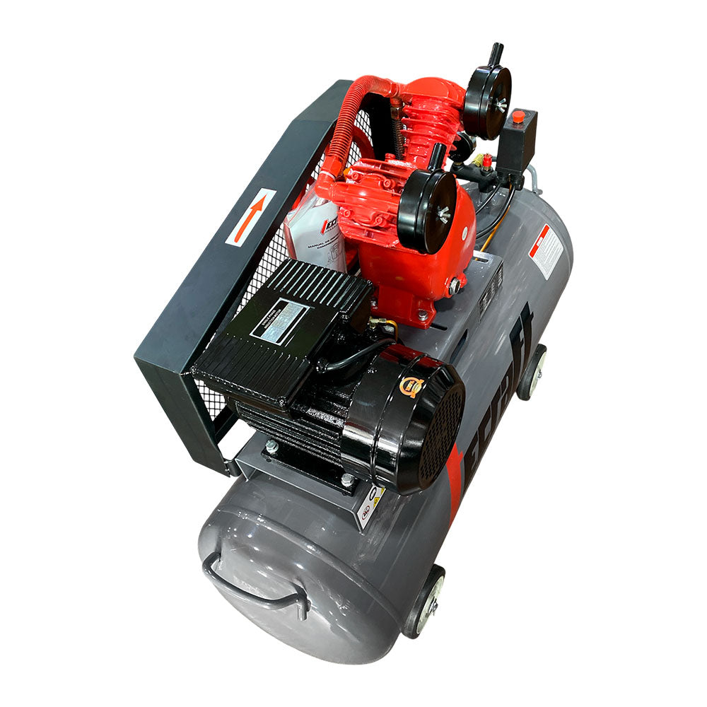 Compresor Profesional de Polea marca Tecraft Industry de 100L 2HP con conexiona 110v.