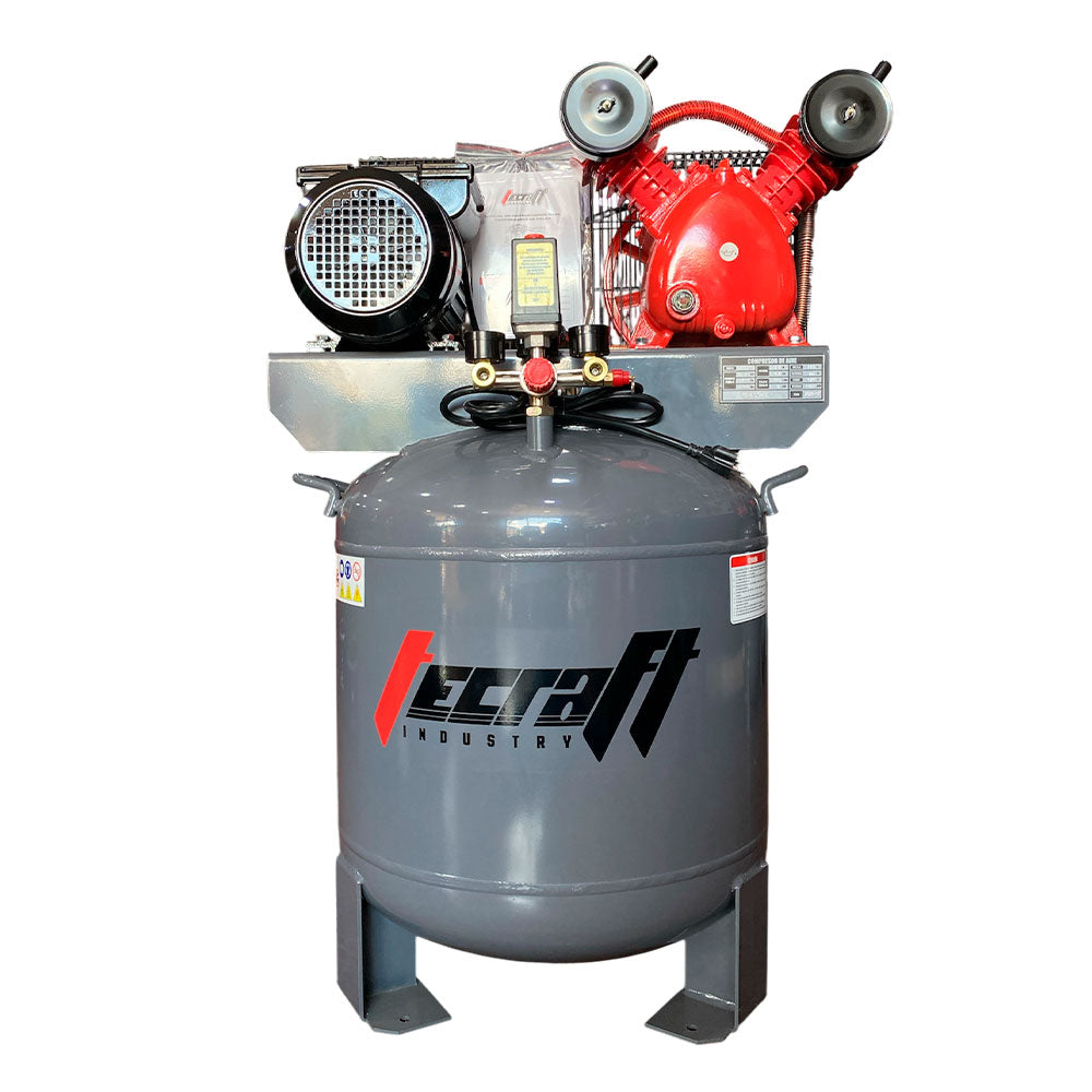 Compresor Profesional de Polea marca Tecraft Industry de 120L 2HP con conexiona 110v.