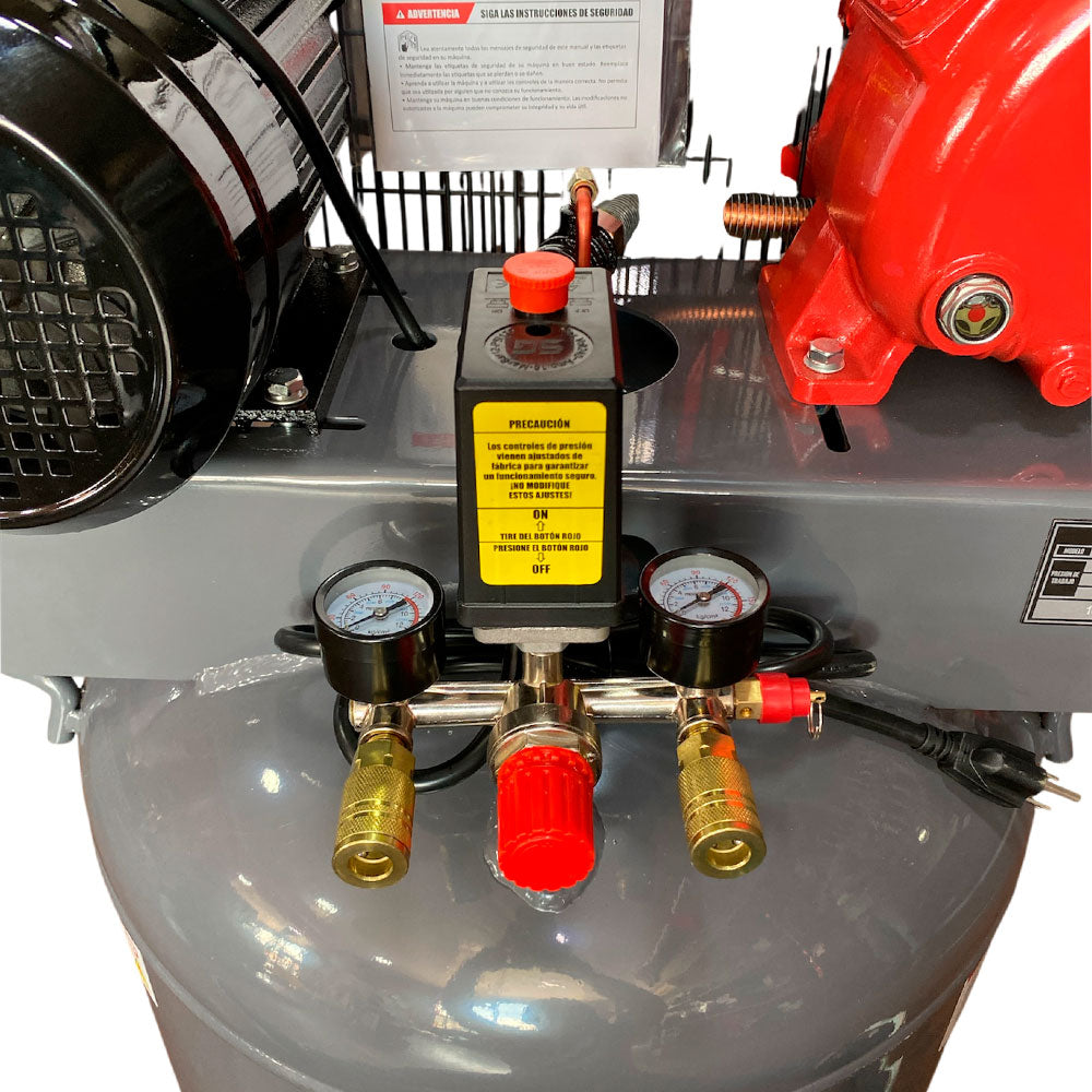 Compresor Profesional de Polea marca Tecraft Industry de 120L 2HP con conexiona 110v.