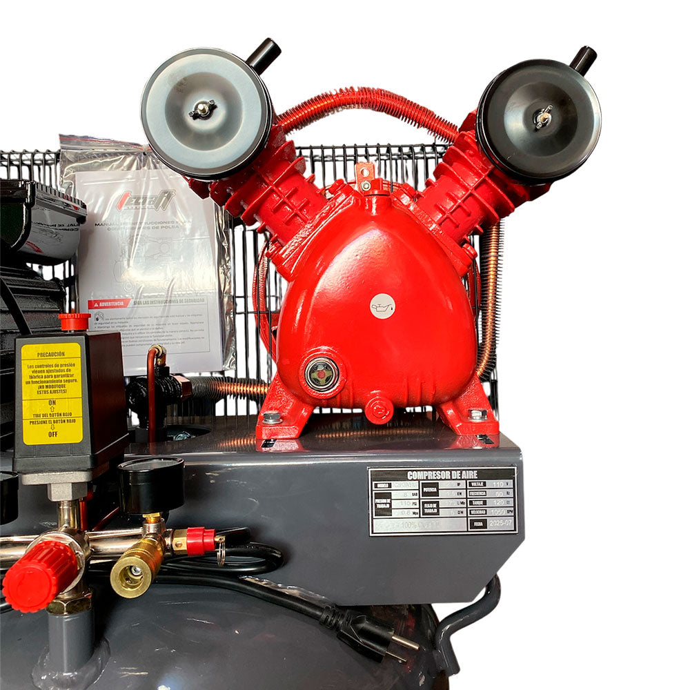 Compresor Profesional de Polea marca Tecraft Industry de 120L 2HP con conexiona 110v.