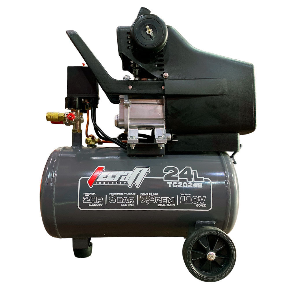 Compresor Profesional marca Tecraft Industry de 24L 2HP con conexión a 110v.