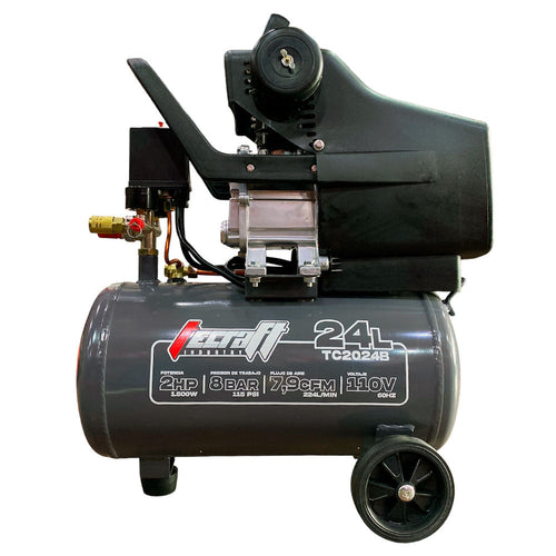 Compresor Profesional marca Tecraft Industry de 24L 2HP con conexión a 110v.