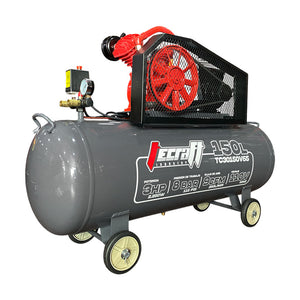 Compresor Profesional de Polea marca Tecraft Industry de 150L 3HP con conexiona 110v.