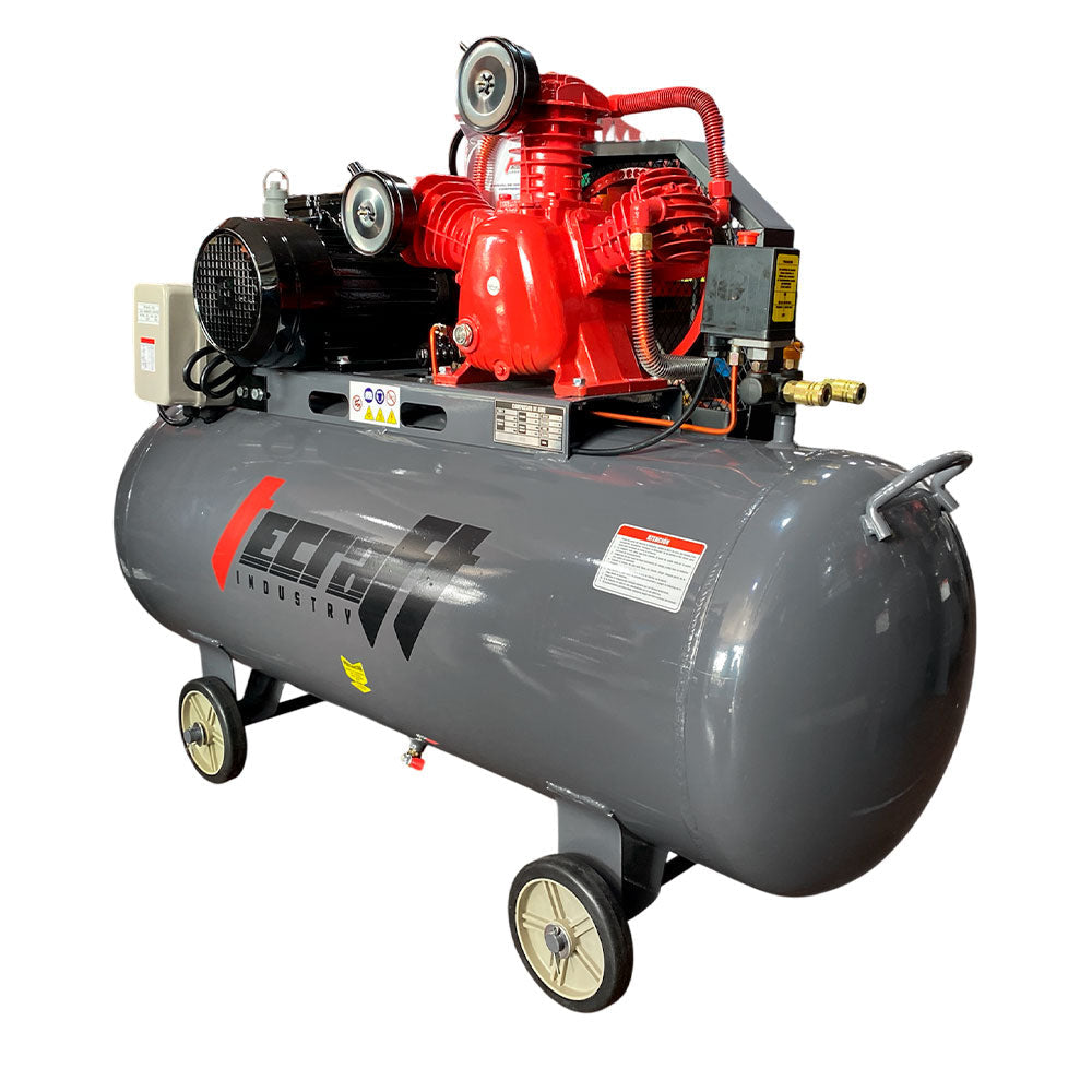 Compresor Profesional de Polea marca Tecraft Industry de 200L 4HP con conexiona 220v.