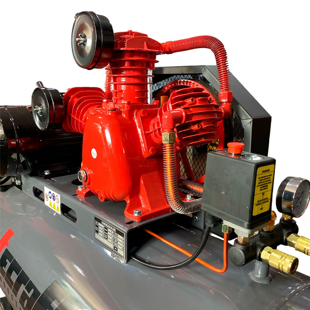 Compresor Profesional de Polea marca Tecraft Industry de 200L 4HP con conexiona 220v.