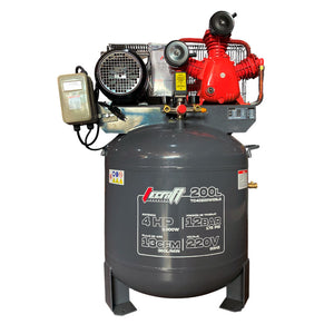 Compresor Vertical de Polea marca Tecraft Industry de 200L 4HP con conexiona 220v.