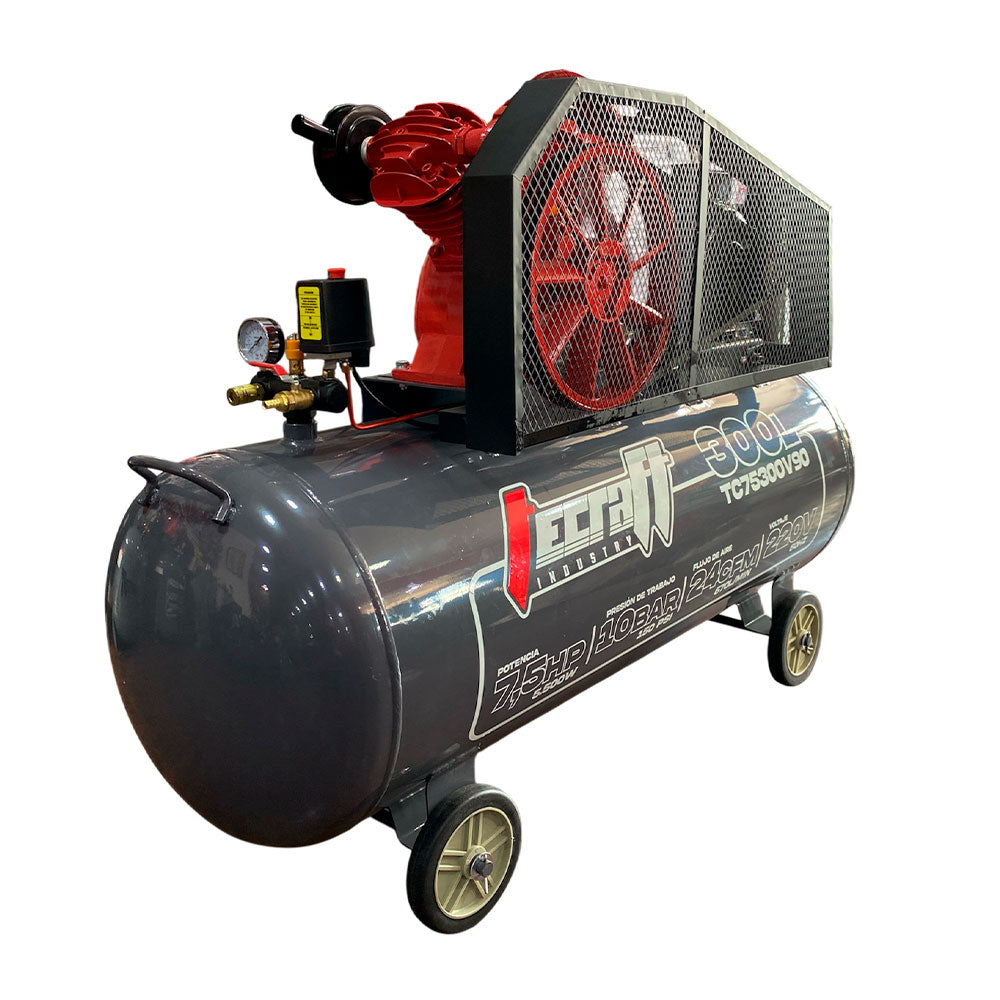 Compresor Profesional de Polea marca Tecraft Industry de 300L 7,5HP con conexiona 220v.