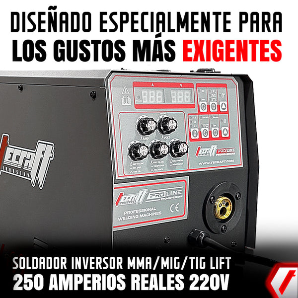 Soldador Inversor Multiproceso MMA/MIG/TIG LIFT de 250Ah 220V