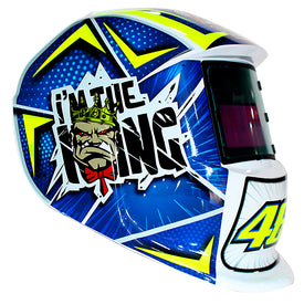 Careta inteligente regulable de 2 sensores con aerografía moderna de color azul con blanco y verde  Tecraft Industry 