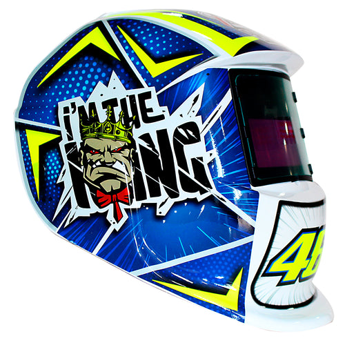 Careta inteligente regulable de 2 sensores con aerografía moderna de color azul con blanco y verde  Tecraft Industry 