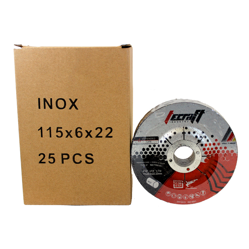 Disco de pulir marca Tecraft Industry 4.1/2" X 1/4” X 7/8” inox Máx. 13.300 RPM 