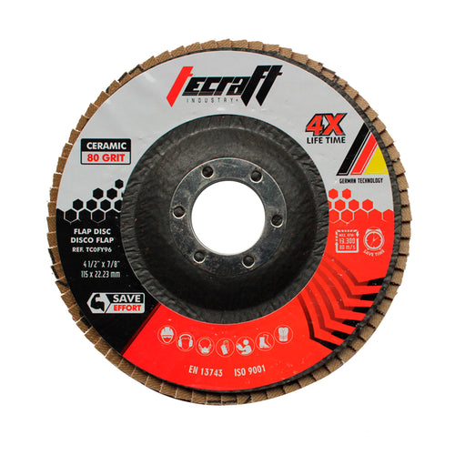 Disco flap de cerámica de 4.1/2 grano 80 Vida útil más duradera 