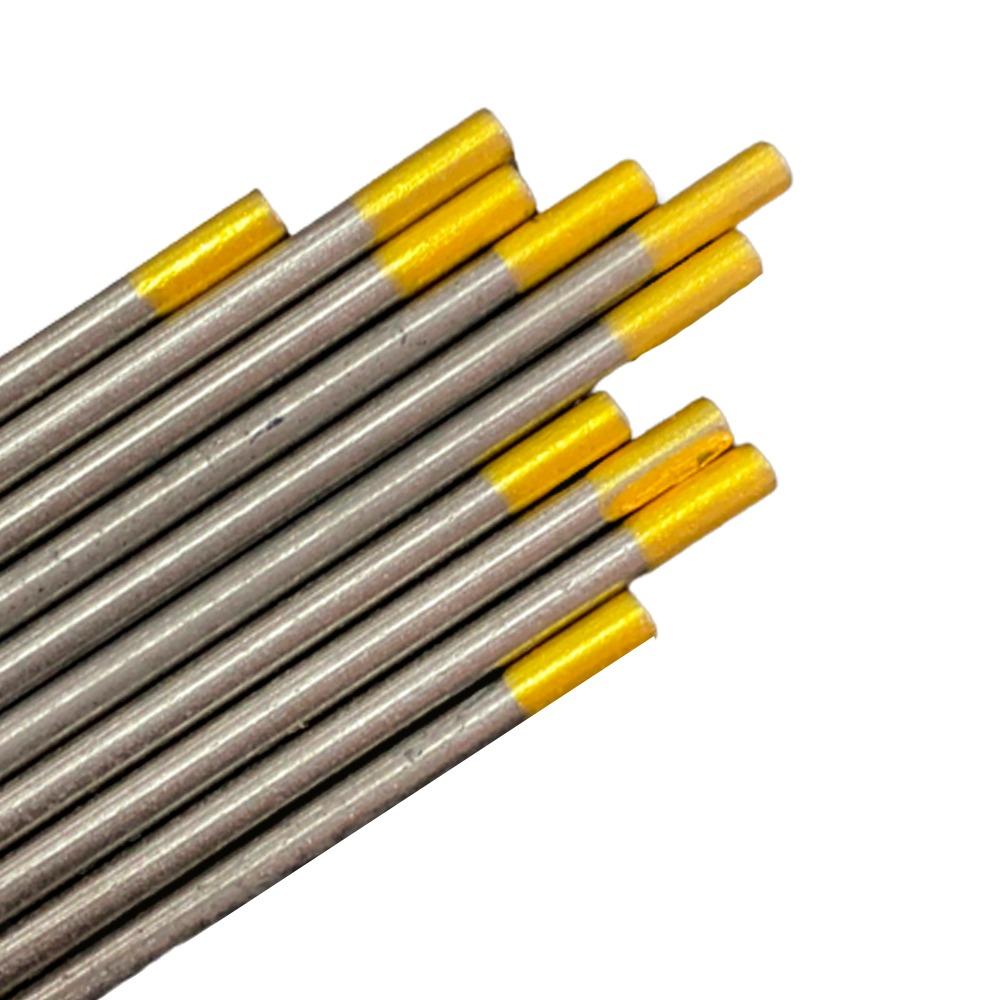 El electrodo de tungsteno punta dorado es uno de los mas recomendados en soldadura TIG de tipo corriente alterna AC/DC.  Puede emplear en aceros no aleados y de alta aleación, son óptimos en rangos de corriente baja, buen sustituto de electrodo radioactivo.  Recomendado para acero al carbono, acero inoxidable, aleación de níquel y titanio.