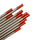 Los electrodos de tungsteno rojo son los electrodos más comúnmente utilizados. Ofrecen unos resultados excelentes en DC y AC con muy buena ignición de arco incluso a bajo amperaje.  Recomendado para acero al carbono, acero inoxidable, aleaciones de níquel, titanio, cobre y aluminio.  NOTA: Los tungsteno rojos irradian material radioactivo al afilarse, se recomienda usar la protección adecuada ya que puede ser perjudicial para la salud.