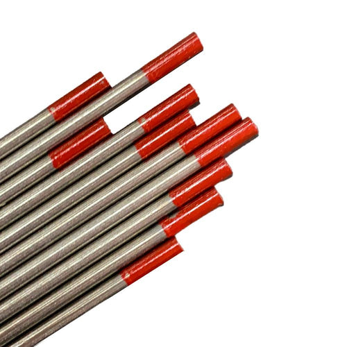 Los electrodos de tungsteno rojo son los electrodos más comúnmente utilizados. Ofrecen unos resultados excelentes en DC y AC con muy buena ignición de arco incluso a bajo amperaje.  Recomendado para acero al carbono, acero inoxidable, aleaciones de níquel, titanio, cobre y aluminio.  NOTA: Los tungsteno rojos irradian material radioactivo al afilarse, se recomienda usar la protección adecuada ya que puede ser perjudicial para la salud.