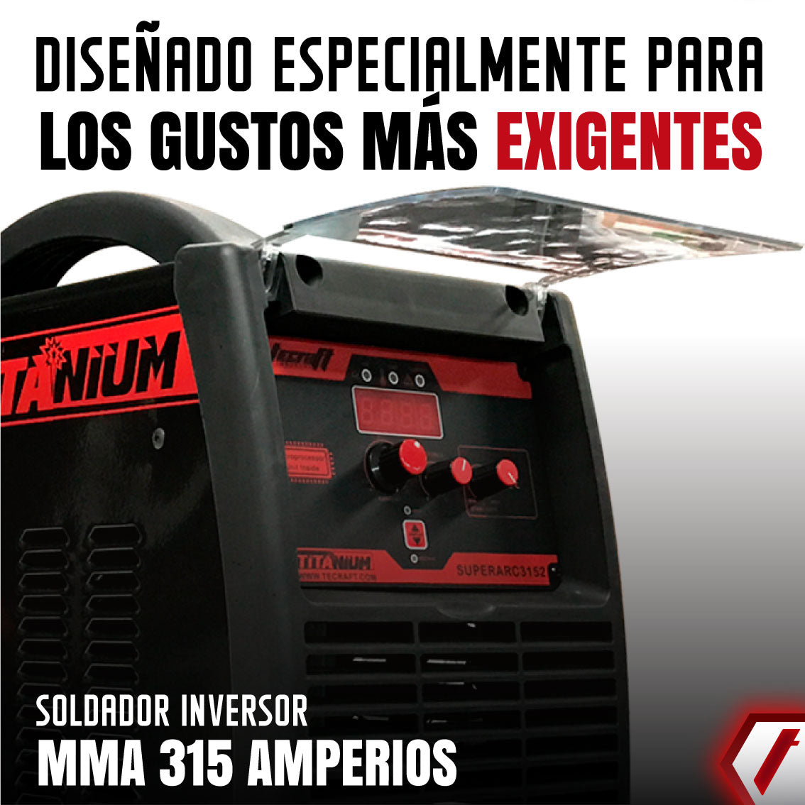 Equipo de soldadura inverter Industrial  para trabajos pesados  de 315 amperios con conexión a  220V.  Ideal para electrodos Aluminio - 6010. Marca Tecraft Industry