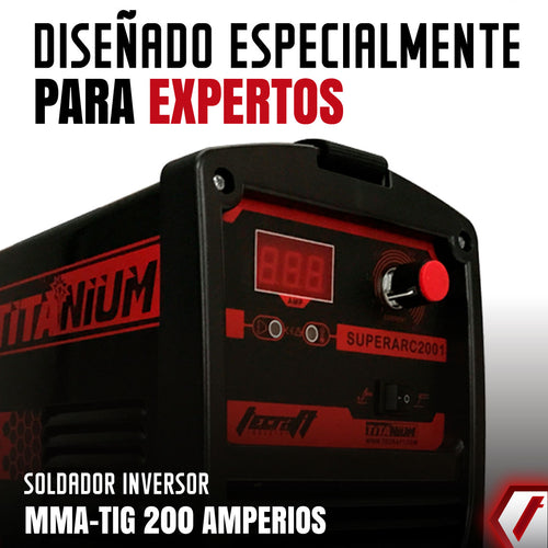 Equipo de soldadura inverter Industrial  para trabajos pesados  de 200 amperios con conexión a  110V - 220V.  Ideal para electrodos Aluminio - 6010. Marca Tecraft Industry
