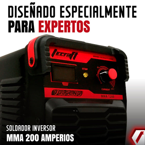 Equipo de soldadura inverter Semi Industrial  para trabajos semi pesados  de 200 amperios con conexión a  110V - 220V. Ideal para electrodos Aluminio - 6010. Marca Tecraft Industry 