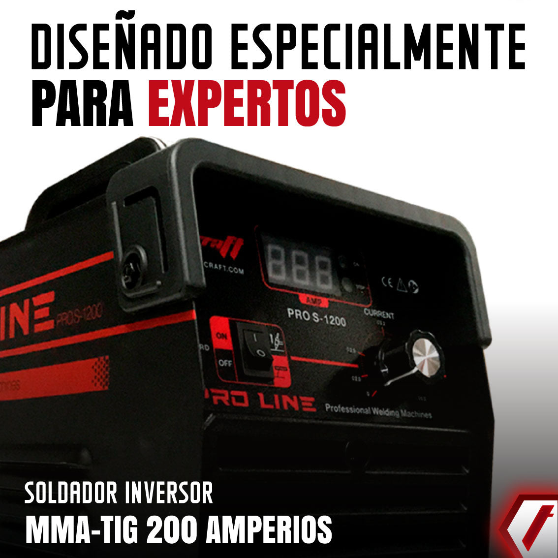Equipo de soldadura inverter profesional  para trabajos ligeros de 200 amperios con conexión a  110V - 220V Marca Tecraft Industry  